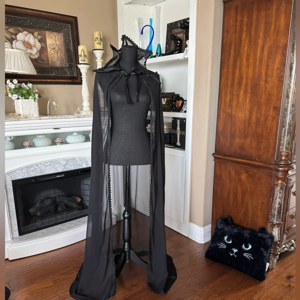 Spirt Halloween Black Vampire‎ Costume Sheer Cape - Picture 9 of 10